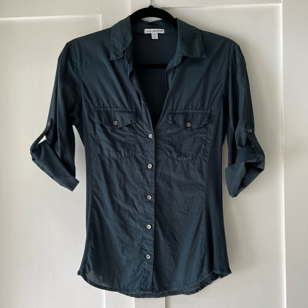 JAMES PERSE Button Front Blouse, Green